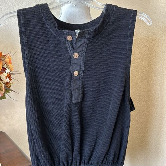 Free People Bodysuit Top Textured Black Peek Aye Henley Intimately Free Small - Picture 3 of 4